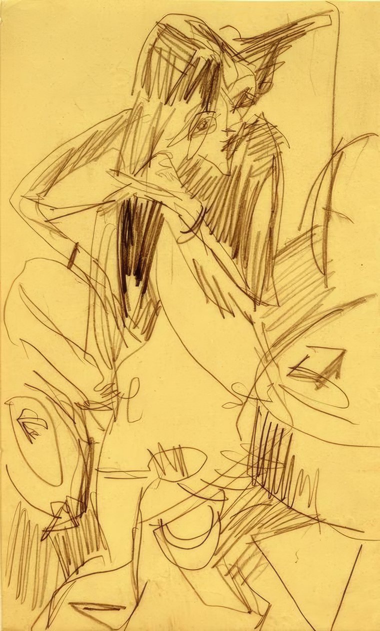 Naakt dat zich kamt door Ernst Ludwig Kirchner