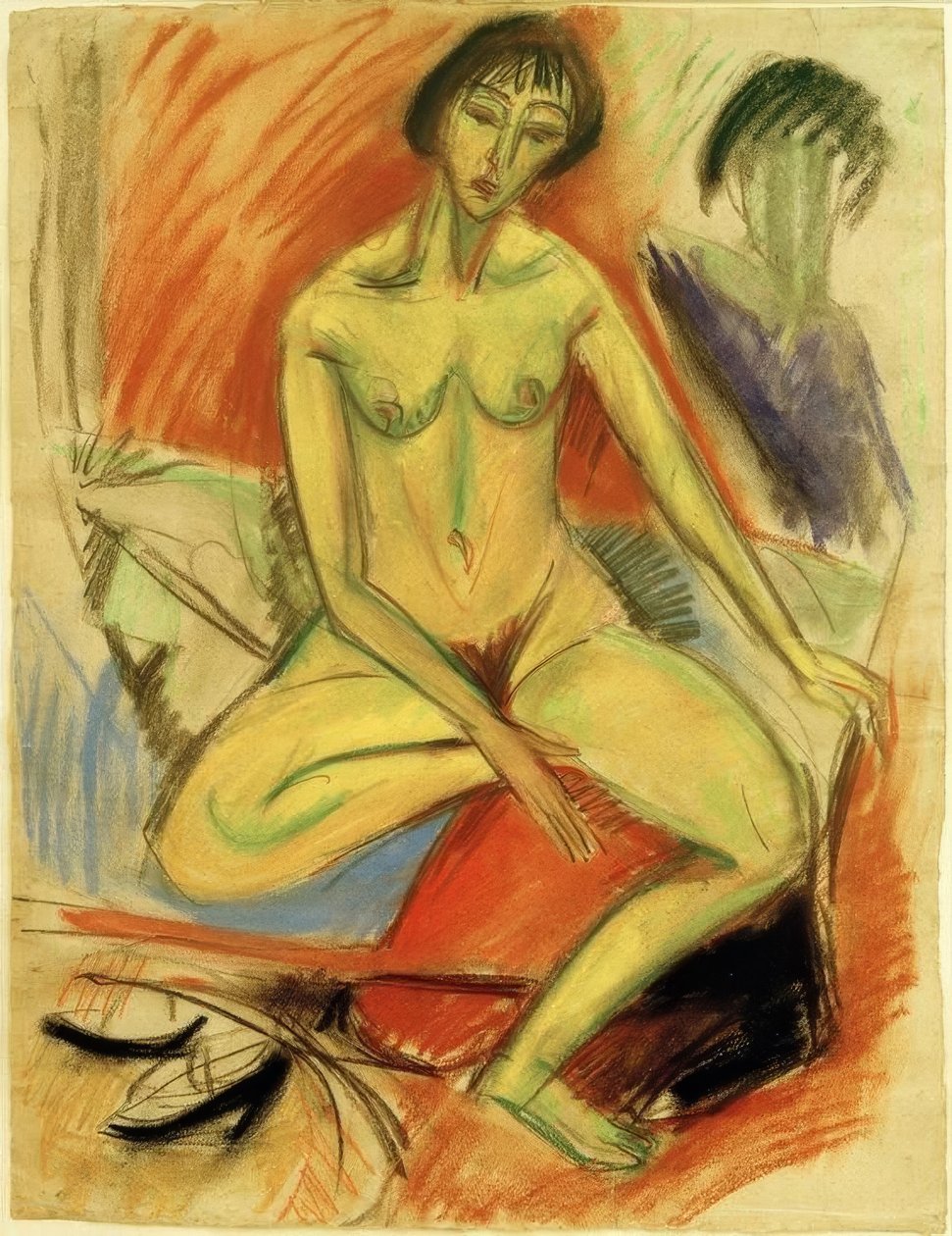 Zittende vrouwelijke naakt door Ernst Ludwig Kirchner