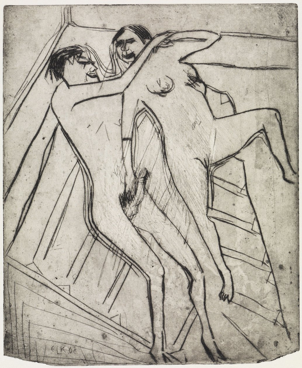 Zittend meisje op het strand/liefdespaar door Ernst Ludwig Kirchner