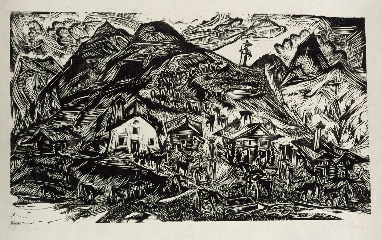 Stafelalp, totaalzicht - tocht naar de alpenweide door Ernst Ludwig Kirchner