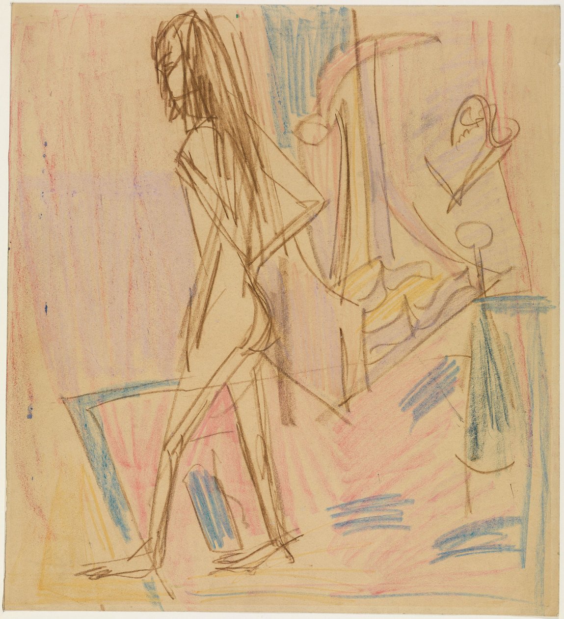 Staand vrouwelijk naakt op een tapijt door Ernst Ludwig Kirchner