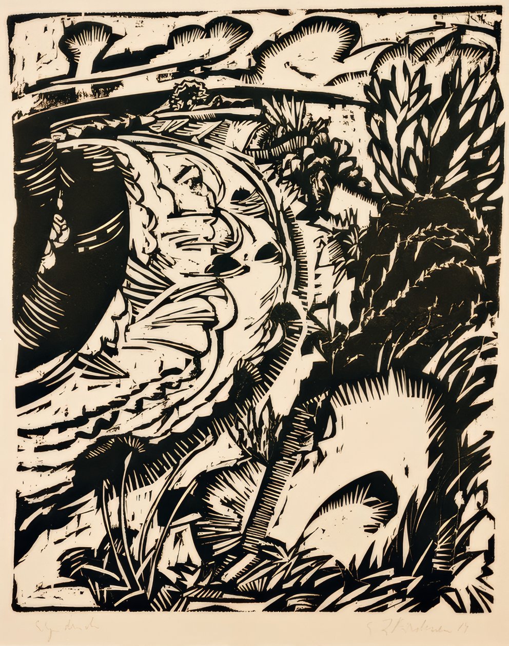 Steile kust met ronde baai door Ernst Ludwig Kirchner