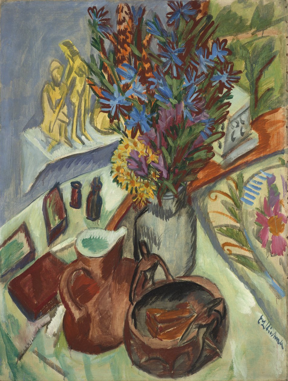 Stilleven met Kruik en Afrikaanse Kom door Ernst Ludwig Kirchner