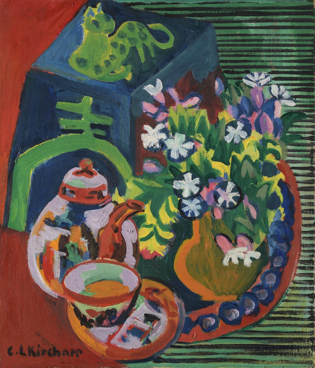 Stilleven met Chinees porselein door Ernst Ludwig Kirchner