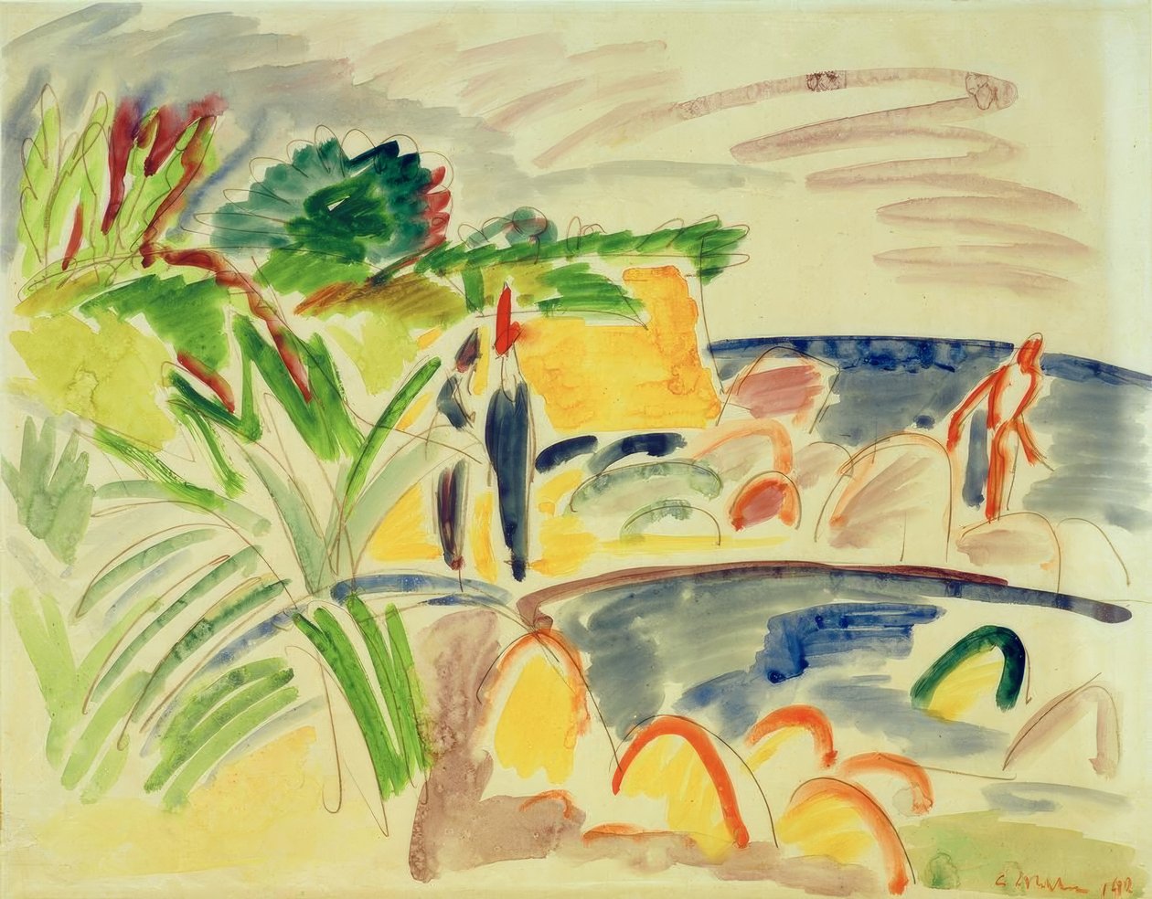 Strandscène op Fehmarn door Ernst Ludwig Kirchner