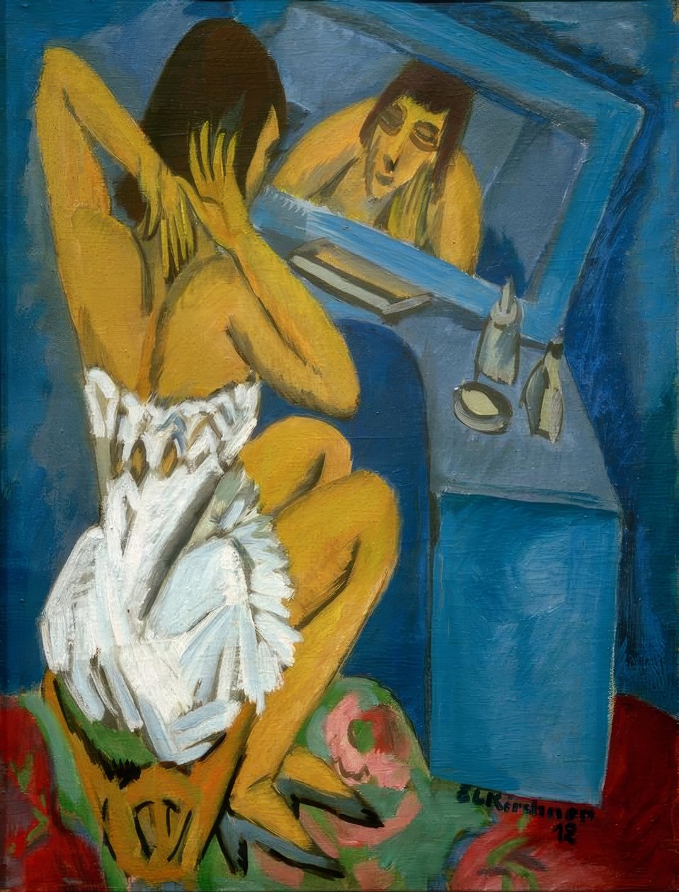 Toilet; Vrouw voor de spiegel door Ernst Ludwig Kirchner