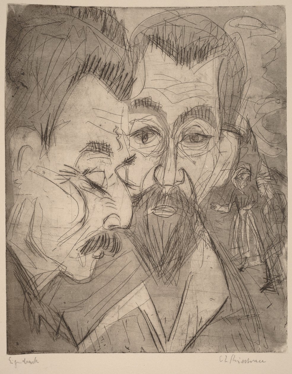 Twee boerenhoofden door Ernst Ludwig Kirchner