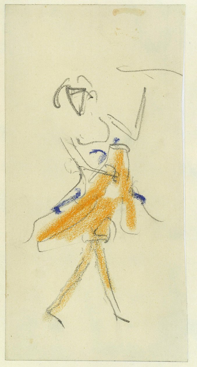 Een danseres. Werk van Ernst Ludwig Kirchner, potlood en pastel op karton door Ernst Ludwig Kirchner