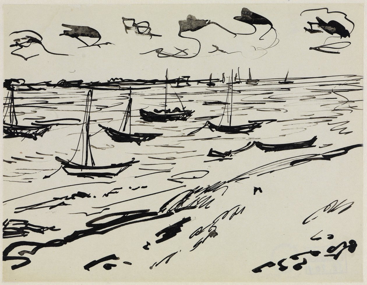 Verankerde vissersboten (Fehmarn) door Ernst Ludwig Kirchner