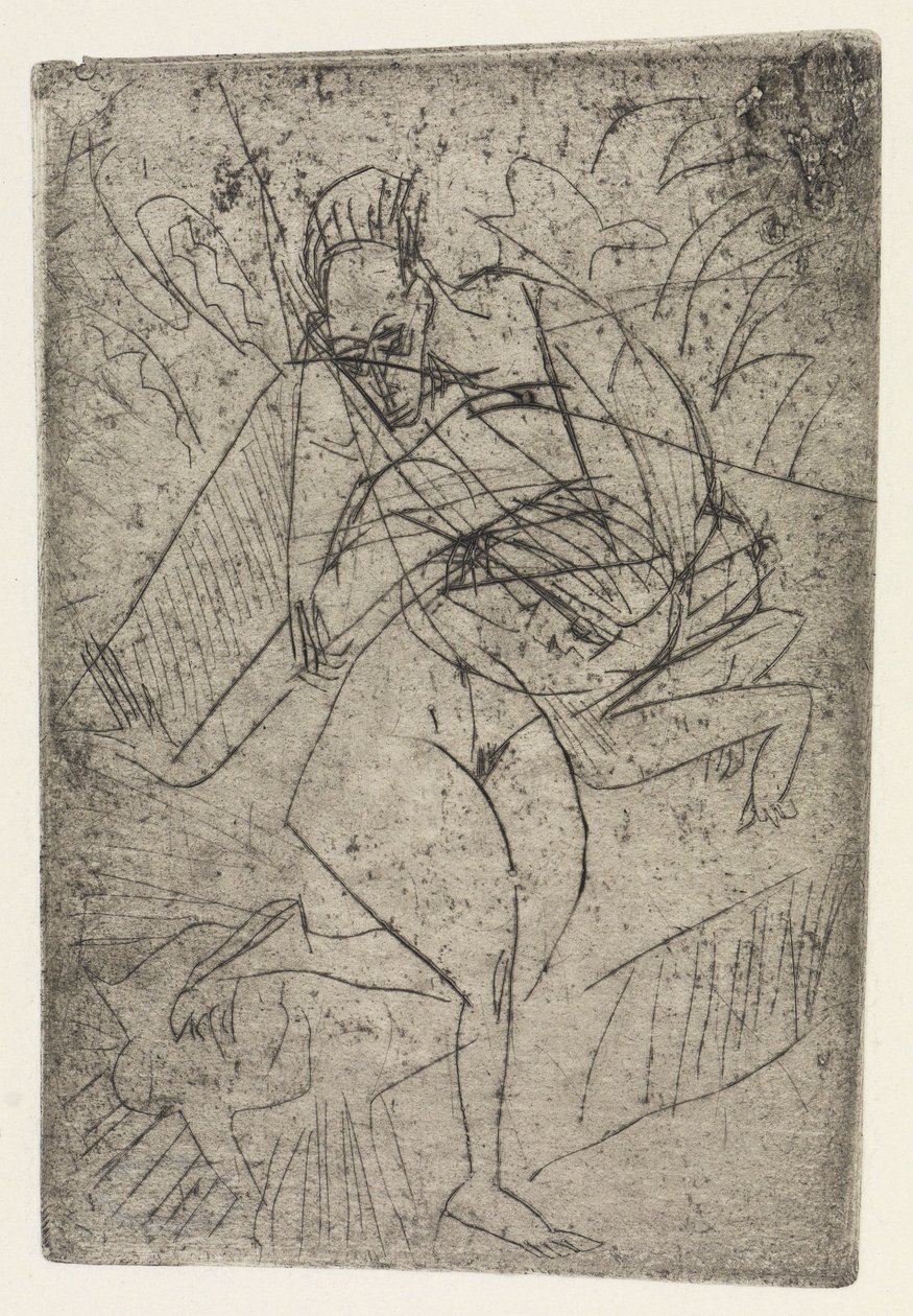 Verkrachtingsscène/Drie zittende naakten in de kamer door Ernst Ludwig Kirchner