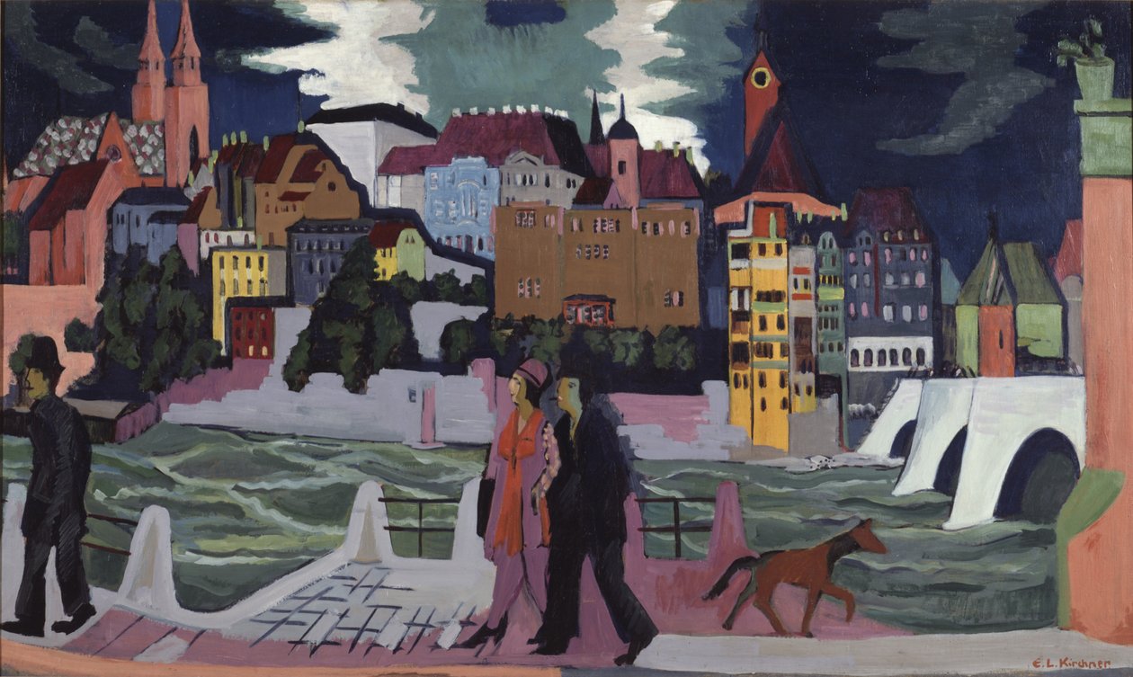 Uitzicht op Bazel en de Rijn door Ernst Ludwig Kirchner