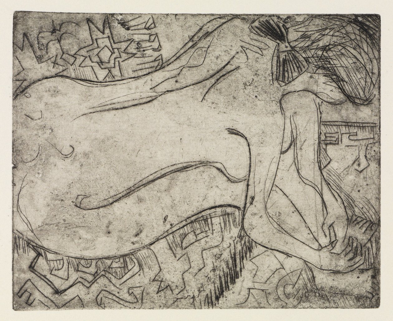 De Wannsee bij Potsdam met een motorboot / Naakte vrouw tijdens een pedicure door Ernst Ludwig Kirchner