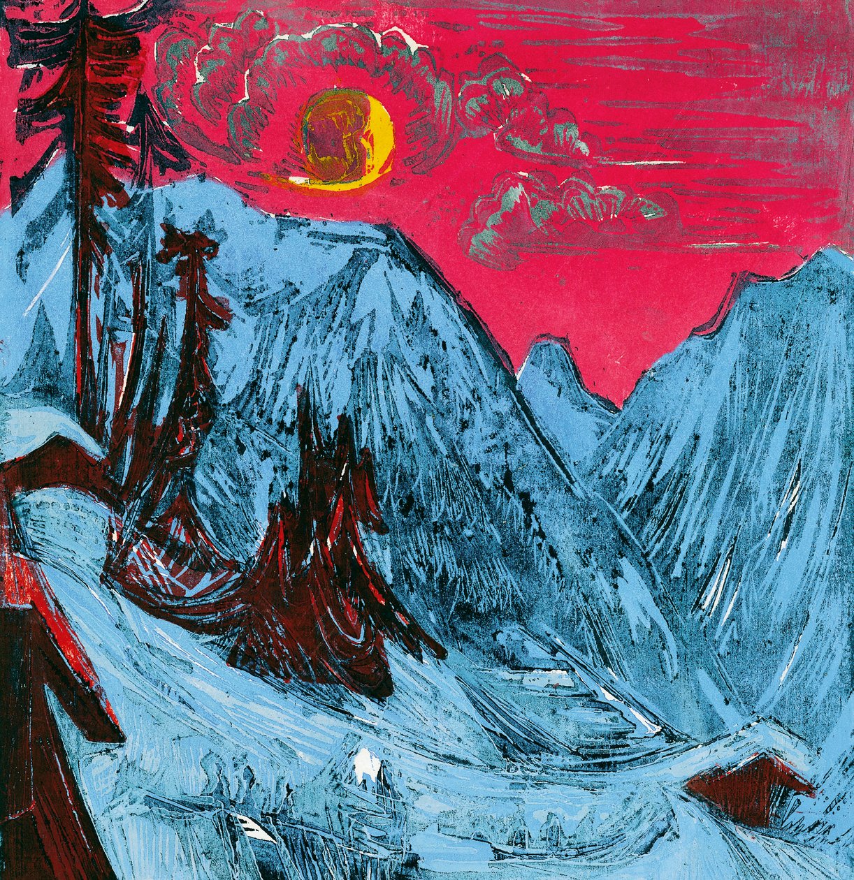 Winterse maanverlichte nacht door Ernst Ludwig Kirchner