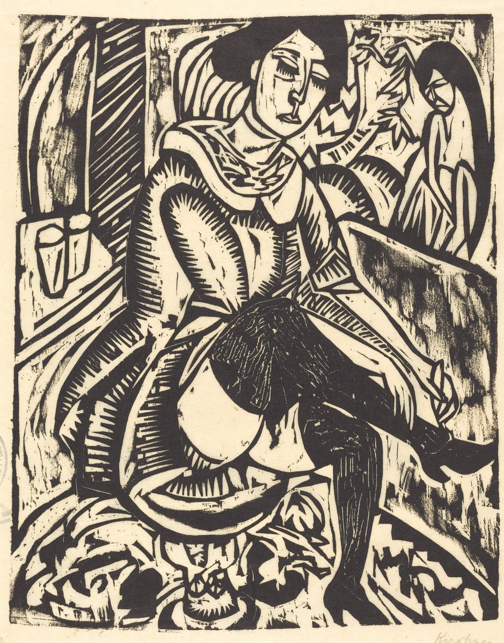 Vrouw die haar Schoen Strikt door Ernst Ludwig Kirchner