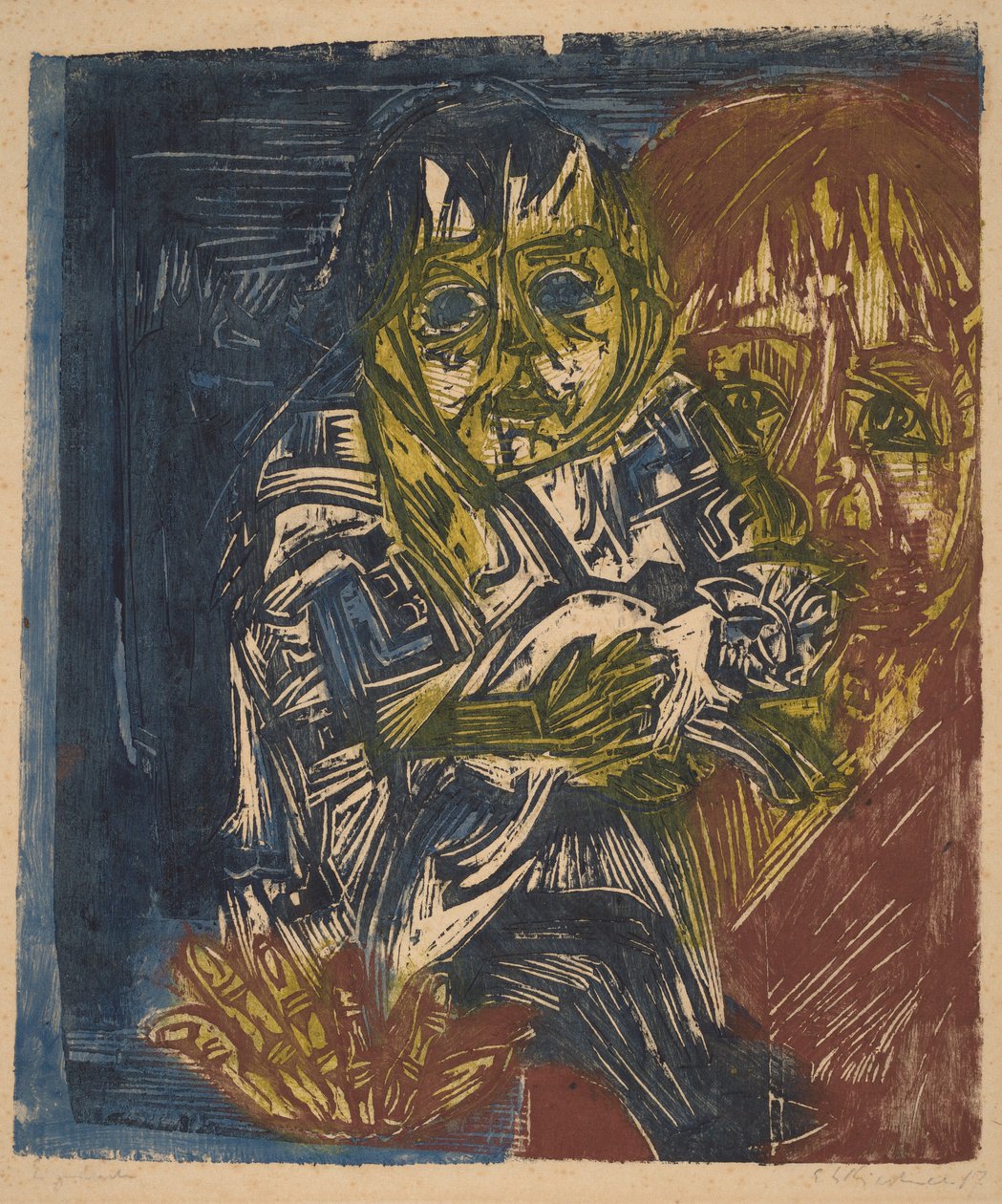 Vrouw met een Kind en een Kat door Ernst Ludwig Kirchner