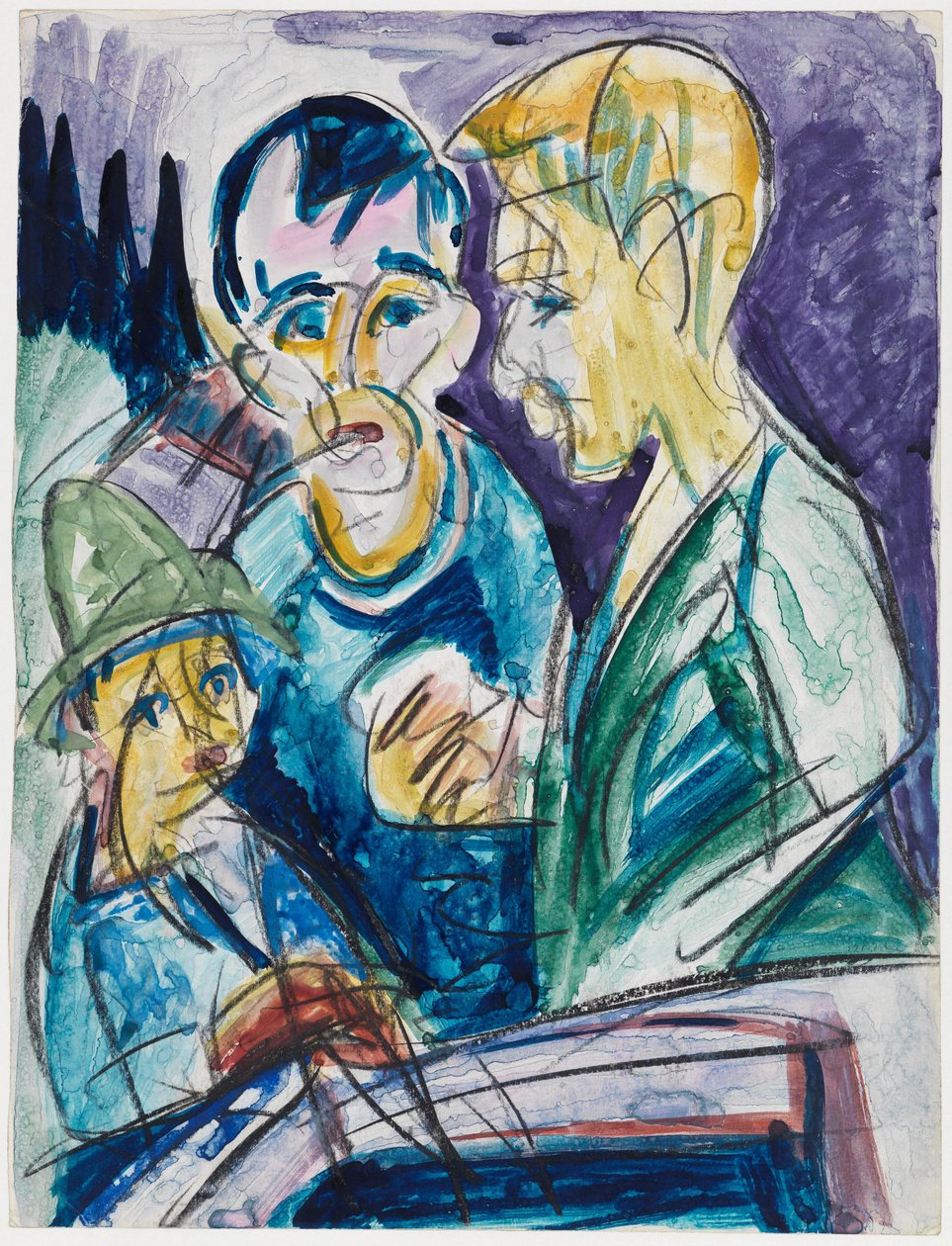 Twee boeren en een jongen bij de bron door Ernst Ludwig Kirchner
