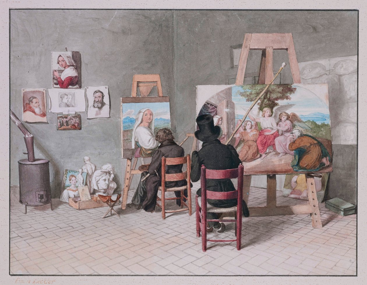 Bernhard Neher en Erwin Speckter in hun studio in Rome, door Erwin Speckter door Erwin Speckter