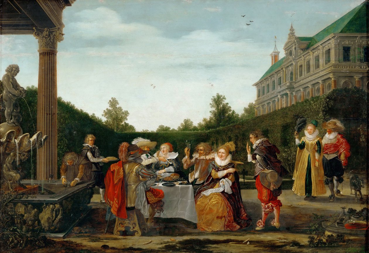 Feest in het kasteelpark door Esaias I van de Velde