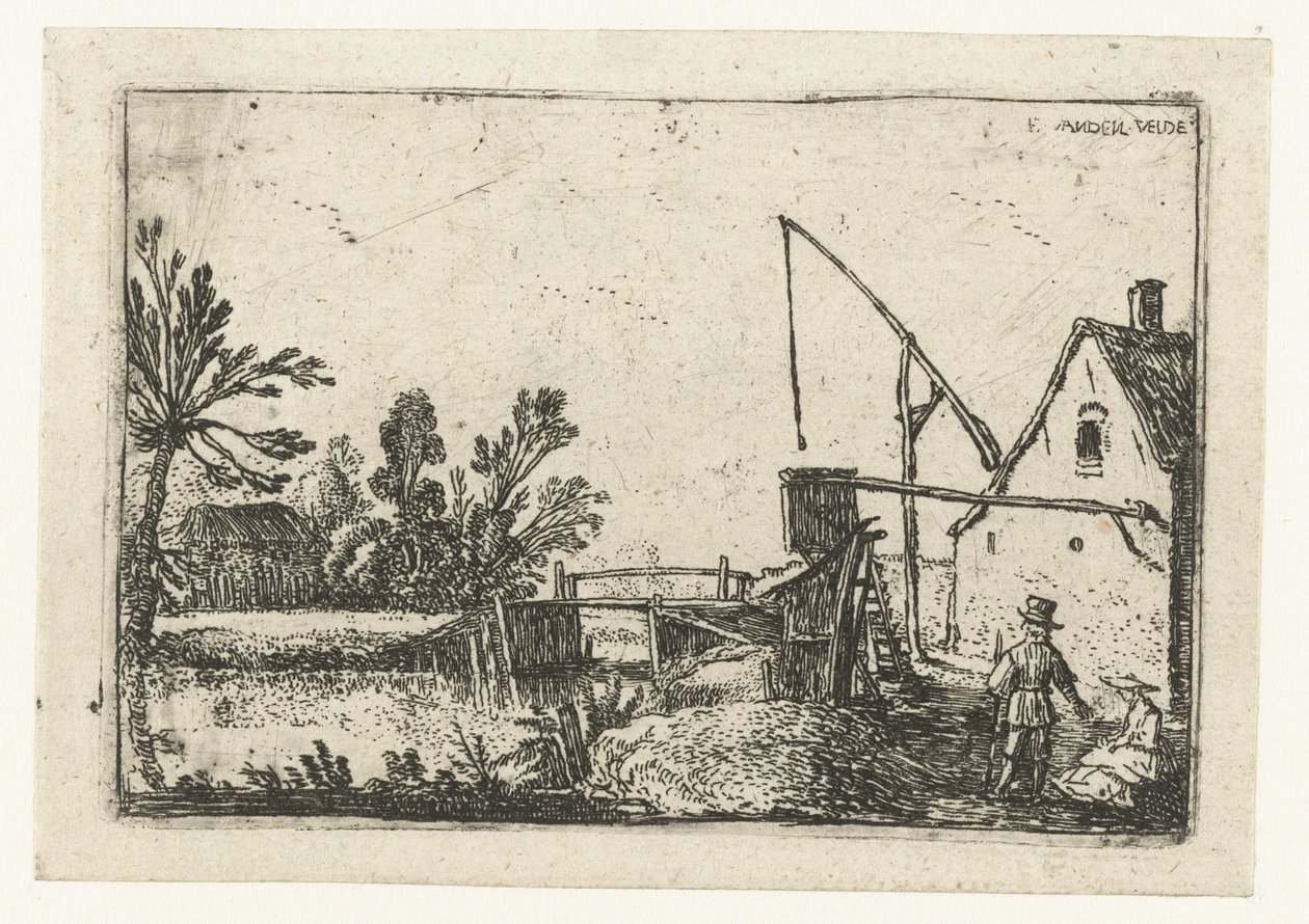 Boerderij bij een kanaal door Esaias van de Velde