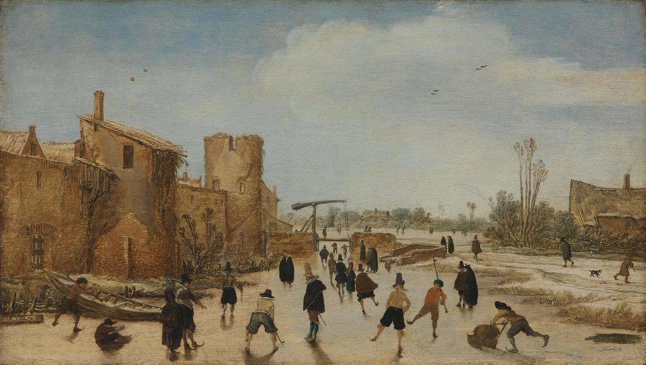 IJsvermaak op de vestinggracht door Esaias van de Velde