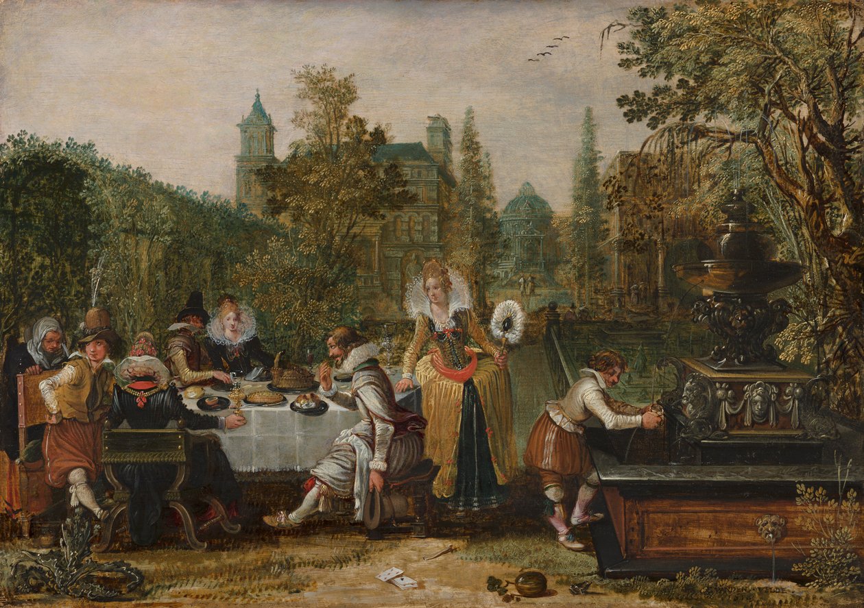 Vrolijk gezelschap in een park door Esaias van de Velde