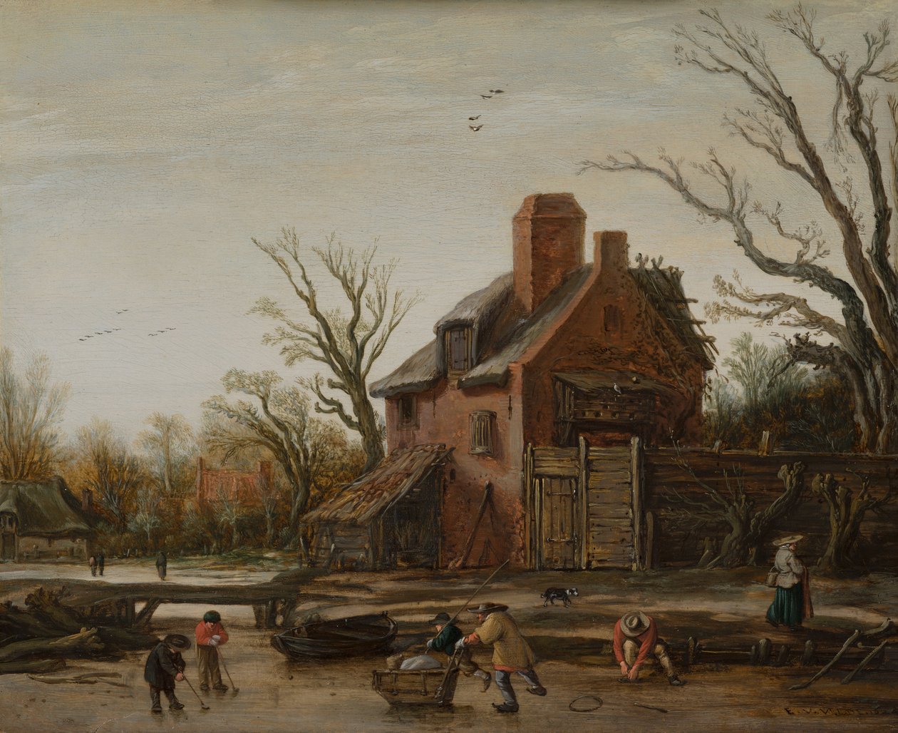 Winterlandschap met boerderij door Esaias van de Velde