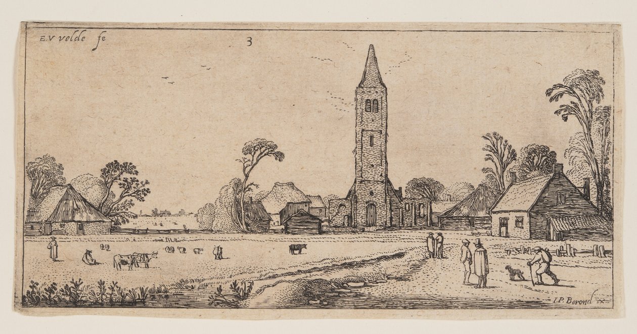 Pad rechts dat naar een dorp leidt, uit Landschappen door Esaias van den Velde I