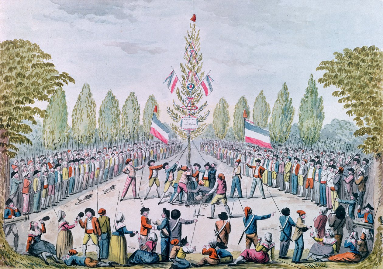 De aanplant van een vrijheidsboom tijdens de revolutie, ca. 1792 door Etienne Bericourt
