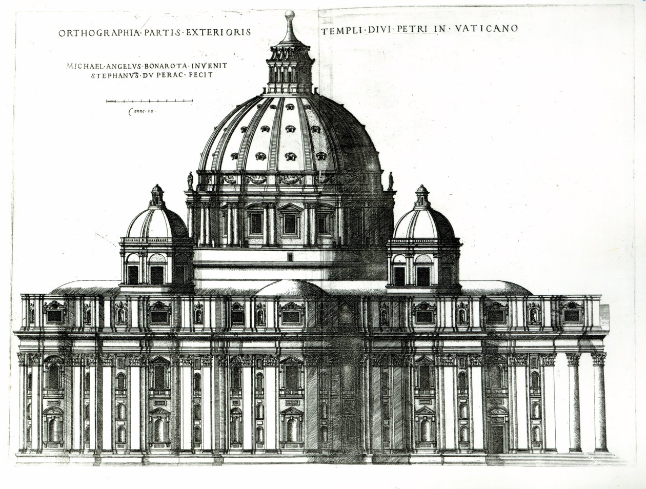 De buitenkant van de Sint-Pietersbasiliek in Rome, uit 
