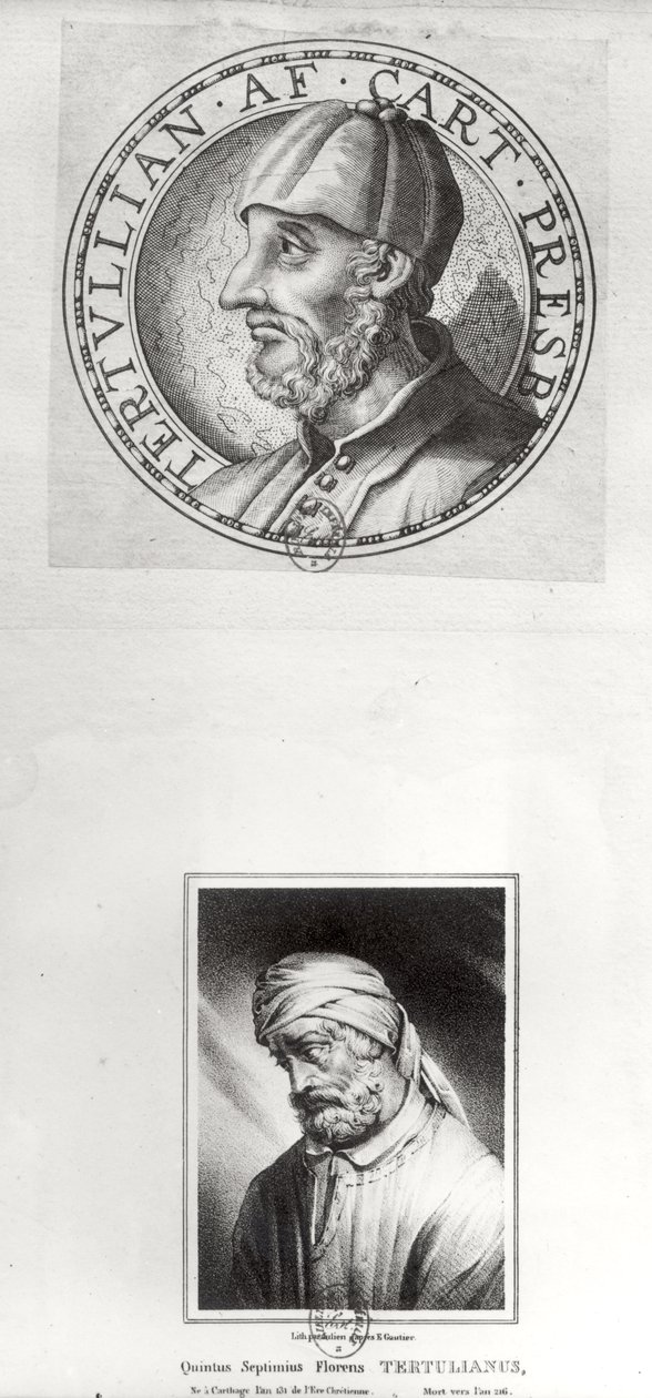 Twee portretten van Quintus Septimus Florens Tertullianus (ca. 160-ca. 220) bekend als Tertullianus door Etienne Gautier