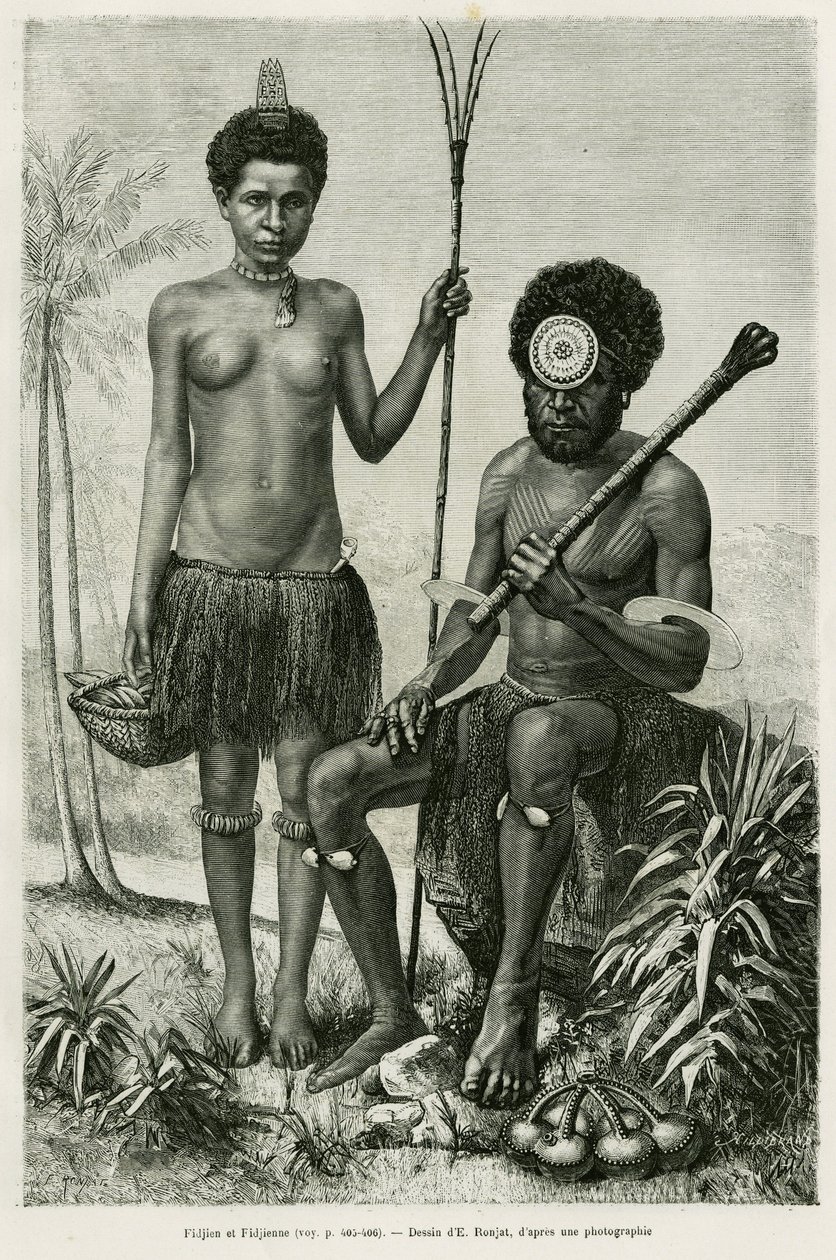 Fijisch koppel. Gravure door E. Ronjat ter illustratie van het verhaal 