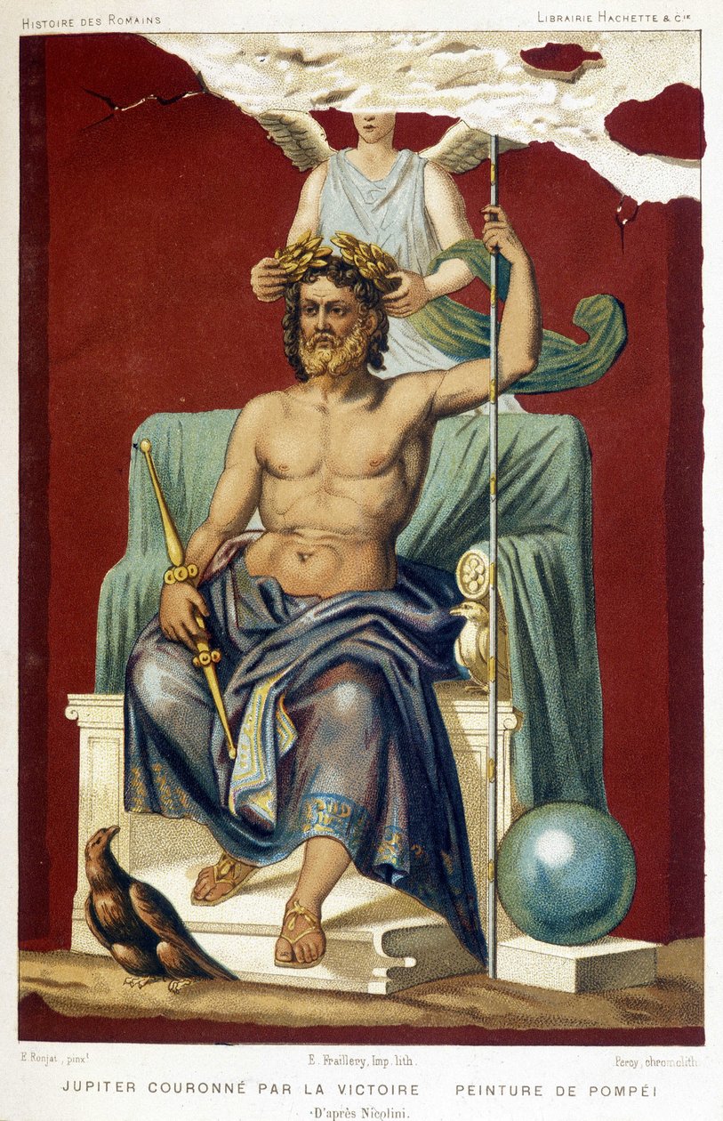 Jupiter (Zeus) gekroond door Overwinning - volgens een fresco van Pompeii opgeheven door Nicolini door Etienne Antoine Eugene Ronjat
