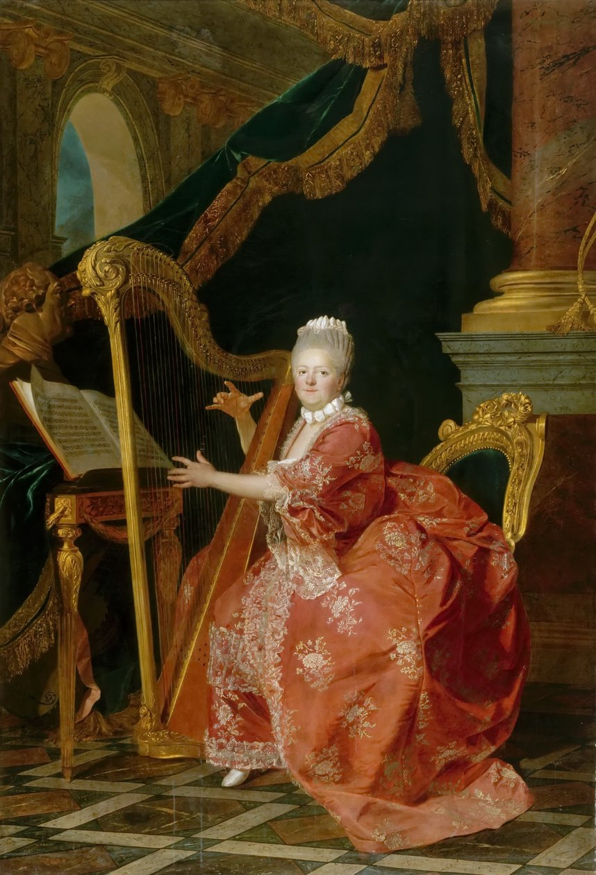 Portret van prinses Victoire van Frankrijk spelend op haar harp door Etienne Aubry