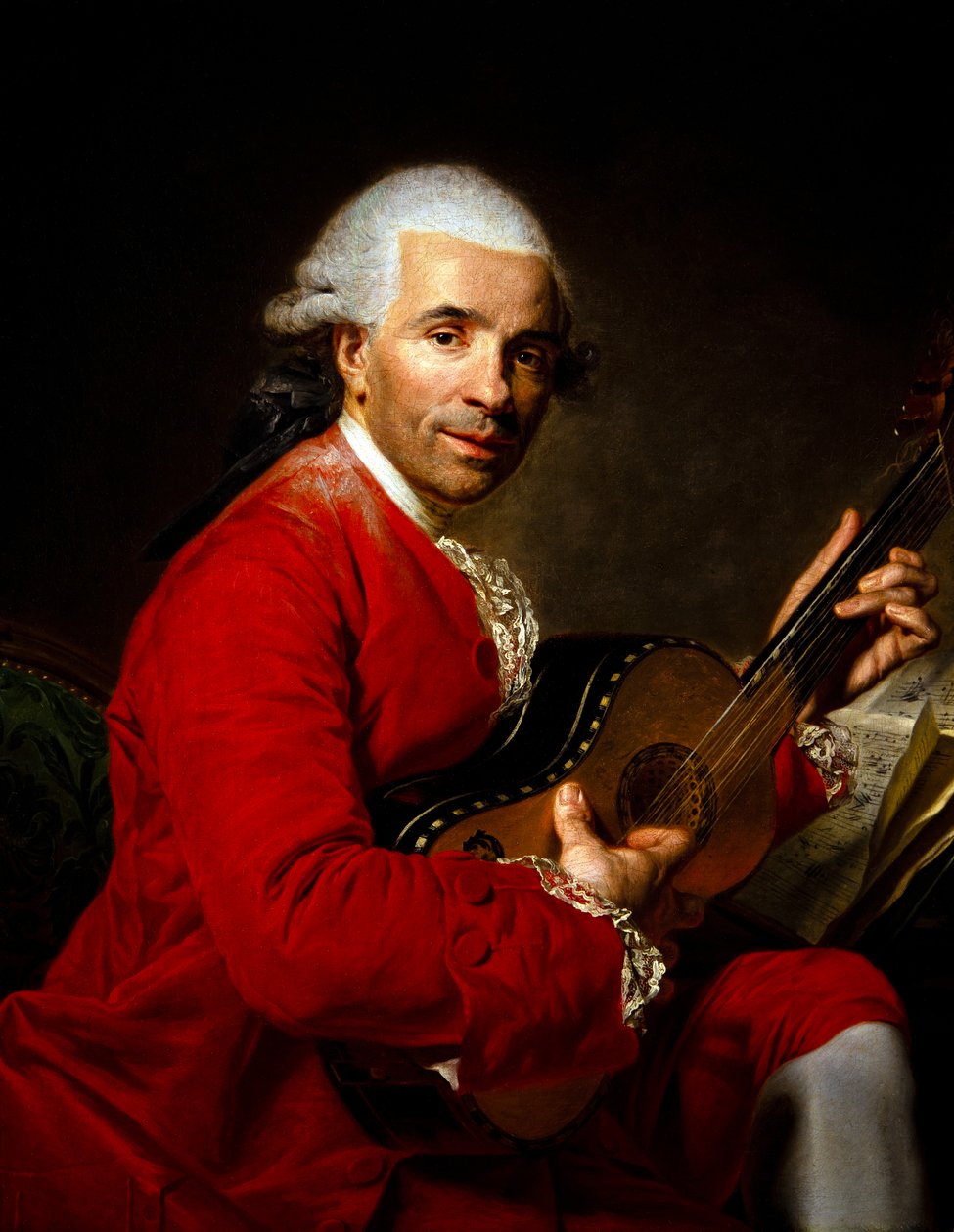 Portret van een man met een gitaar door Etienne Aubry