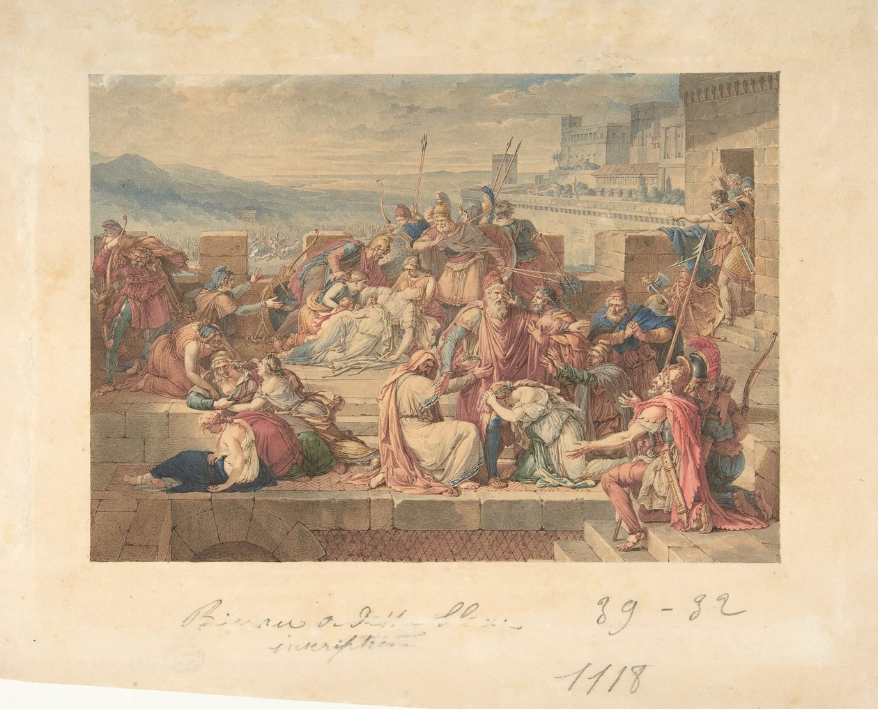 Priamus en zijn familie rouwen om de dood van Hector, n.d. door Etienne Barthelemy Garnier