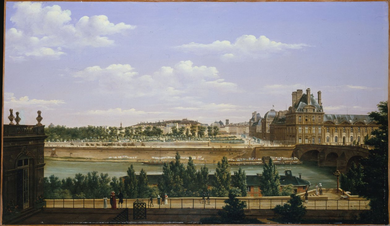 De tuin en het paleis van de Tuilerieën, gezien vanaf de Quai d