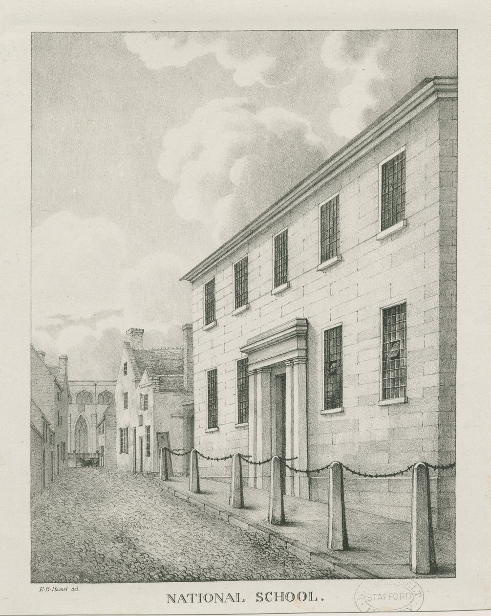 Tamworth - Nationale School: lithografie door Etienne Bruno Hamel
