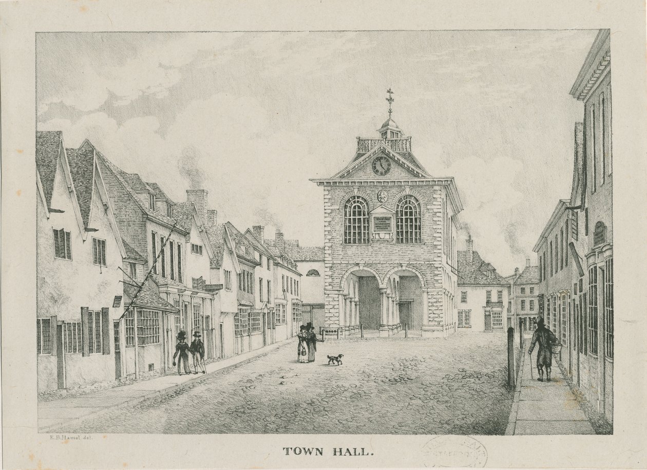 Tamworth - Het Stadhuis: lithografie, nd [1796-1865] door Etienne Bruno Hamel