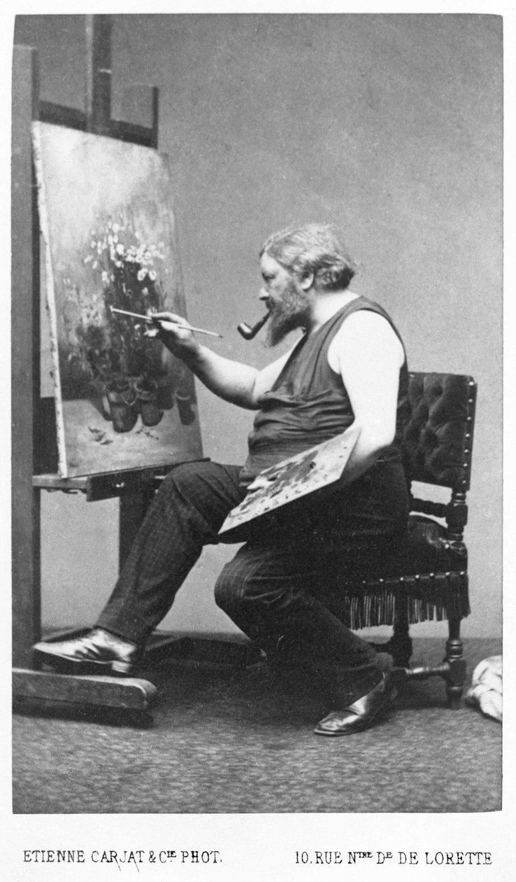 Gustave Courbet schildert zijn ezel (foto) door Etienne Carjat