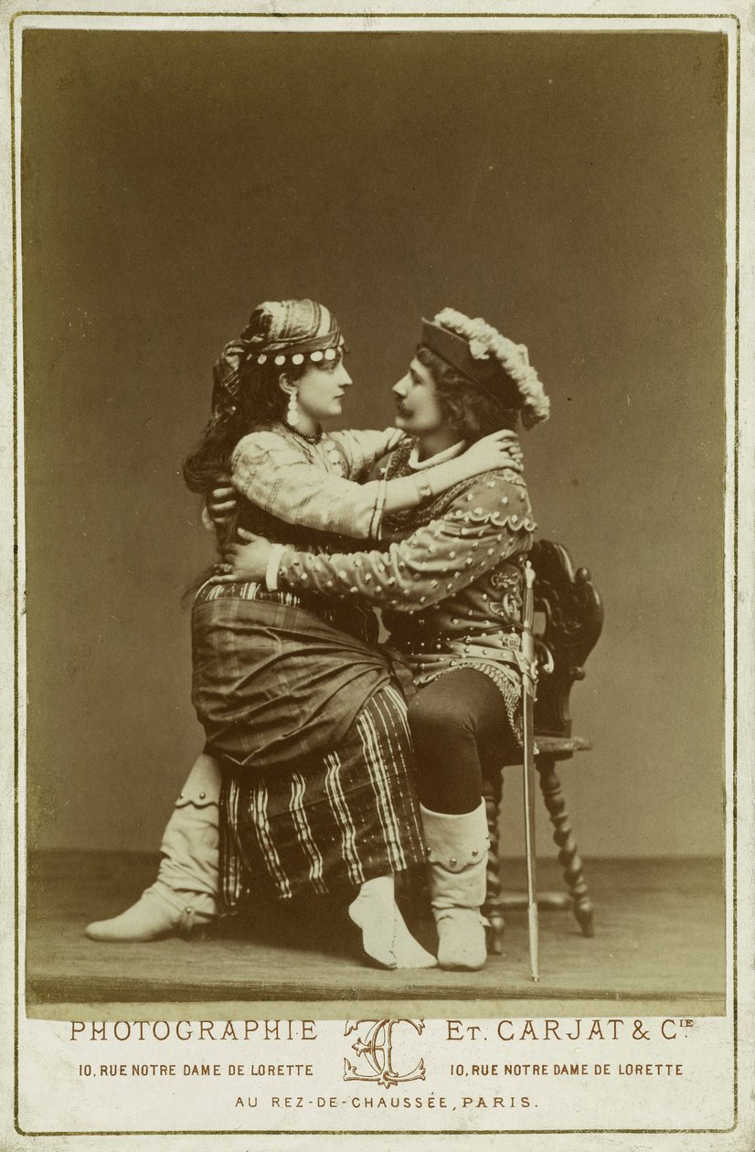 René Didier en Alice Lody in de rollen van Phoebus en Esmeralda door Etienne Carjat