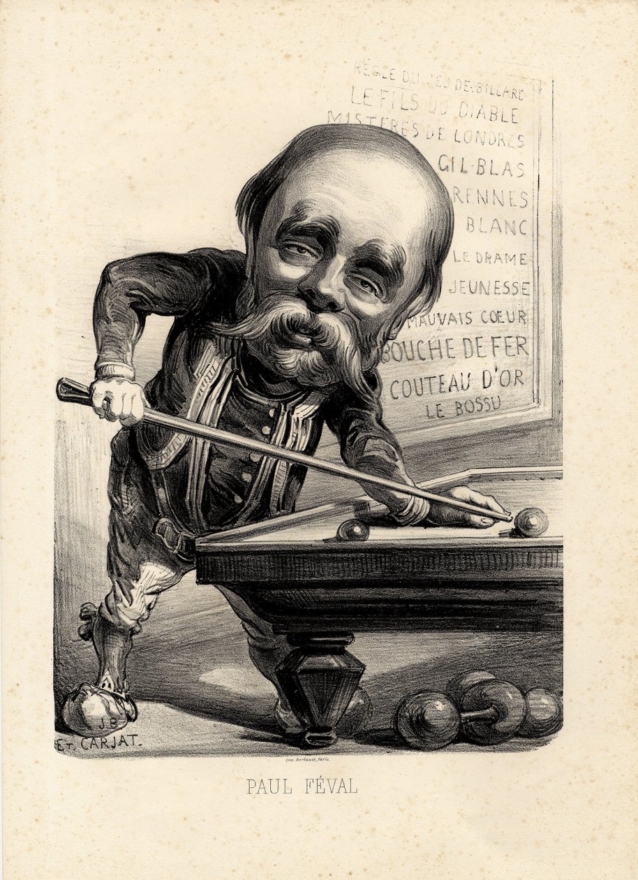 Vliegend blad - Illustratie door Etienne Carjat (1826-1906): Biljart - Feval Paul (1816-1887) door Etienne Carjat