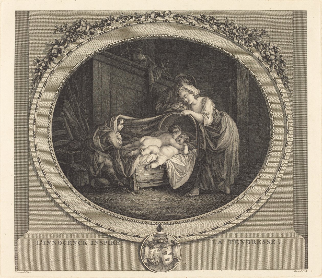 De onschuld inspireert tederheid door Etienne Claude Voysard after Jean Honoré Fragonard