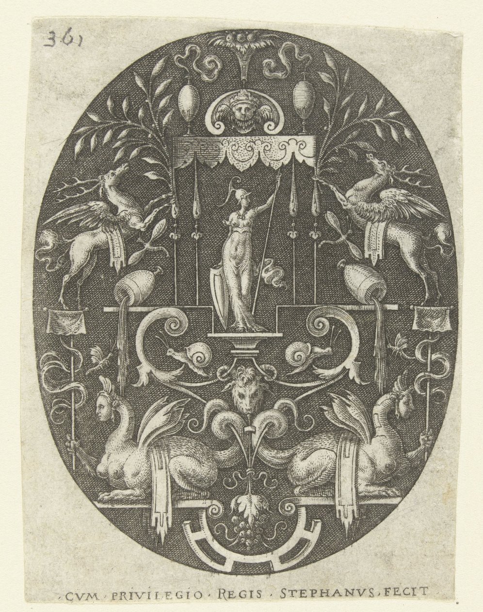 Bellona onder een baldakijn door Etienne Delaune