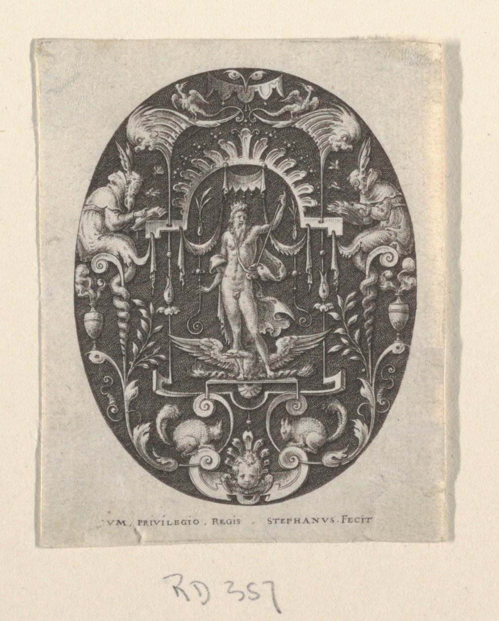 Jupiter, uit Grotesques à fond noir, Divinités et Allégories door Etienne Delaune
