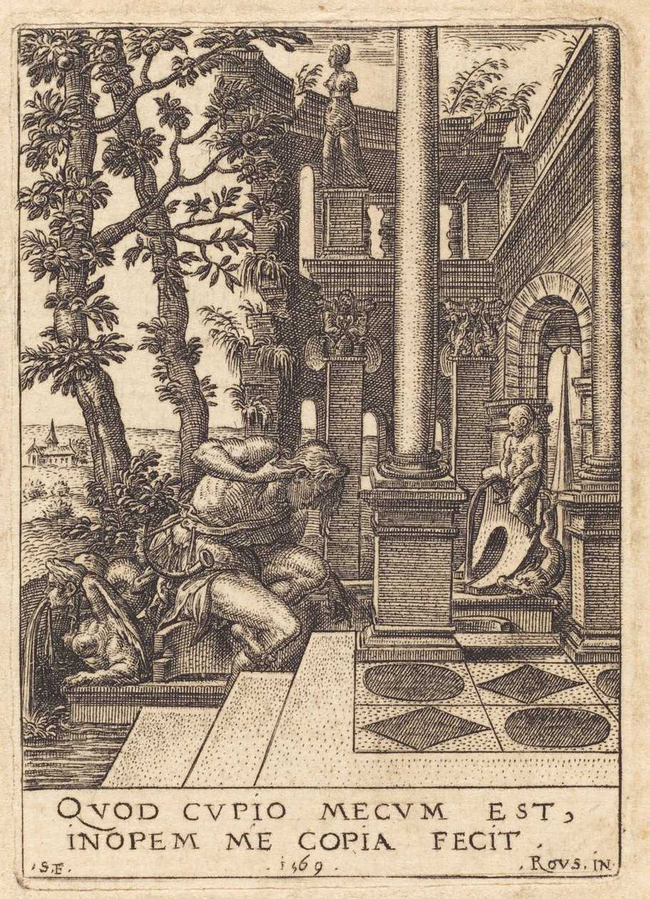 Narcissus bij de fontein door Etienne Delaune after Rosso Fiorentino