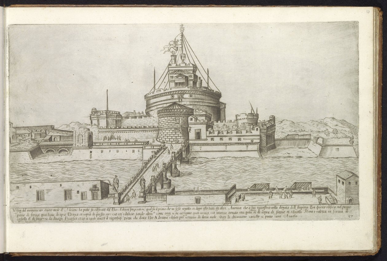 Engelenburcht en de Engelenbrug te Rome door Etienne Duperac