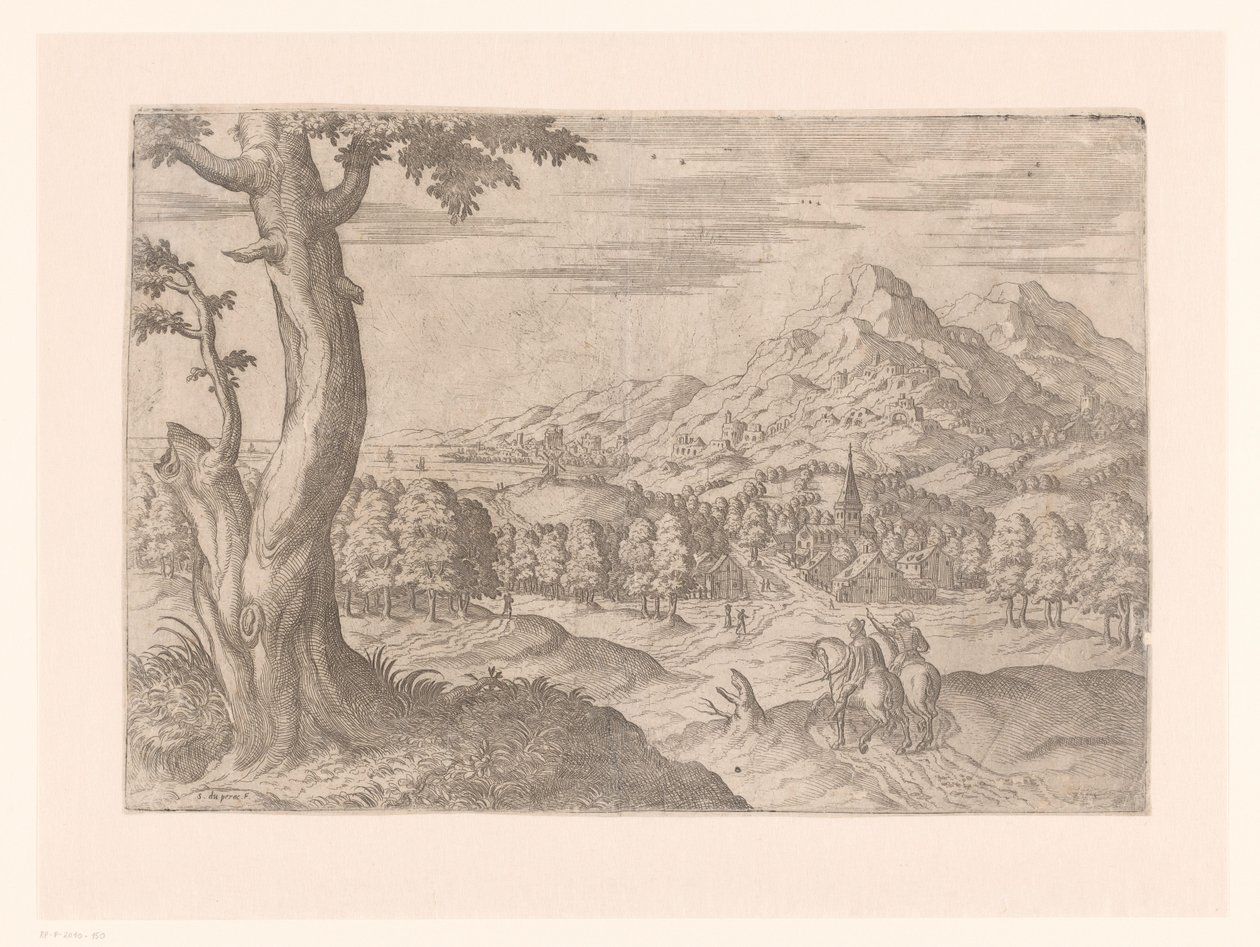 Landschap met twee ruiters door Etienne Duperac