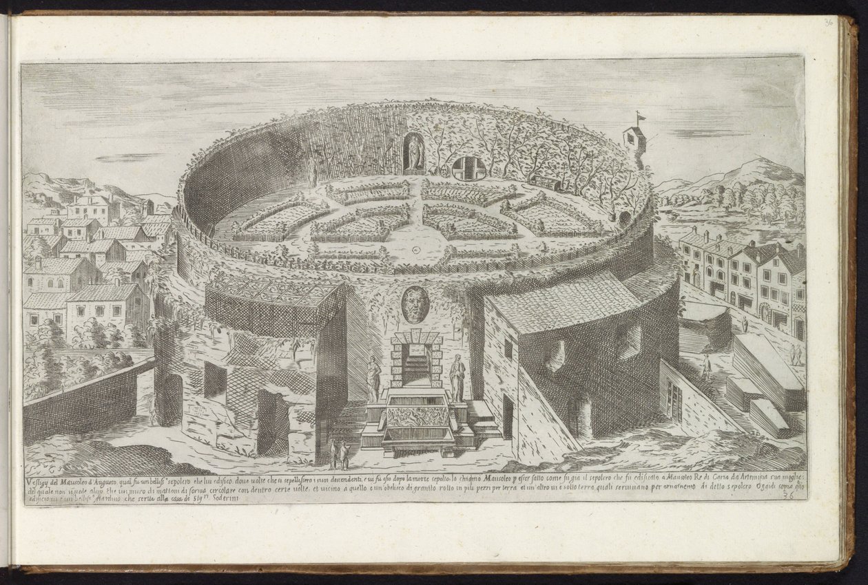 Mausoleum van Augustus met een aangelegde tuin te Rome door Etienne Duperac