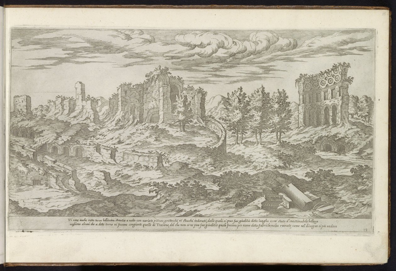Ruïnes van de Thermen van Trajanus te Rome door Etienne Duperac