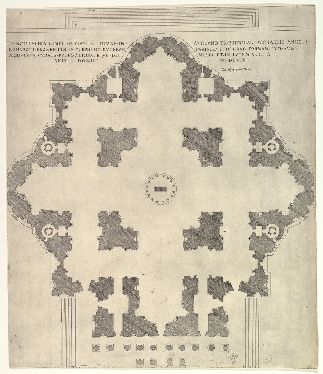 Speculum Romanae Magnificentiae: Plan van St. Pieter door Etienne Duperac